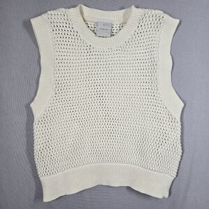 Varley Randal Crop Knit Tank Women's Medium Cream Sweater Vest Side Zippers